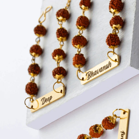 (Pack of 2 )Rudraksha Rakhi Bracelet Customised with Name; so stylish, classy and affordable. Gift your brother a rakhi with personal touch and polaroid photo. - YOUR GIFT STUDIO