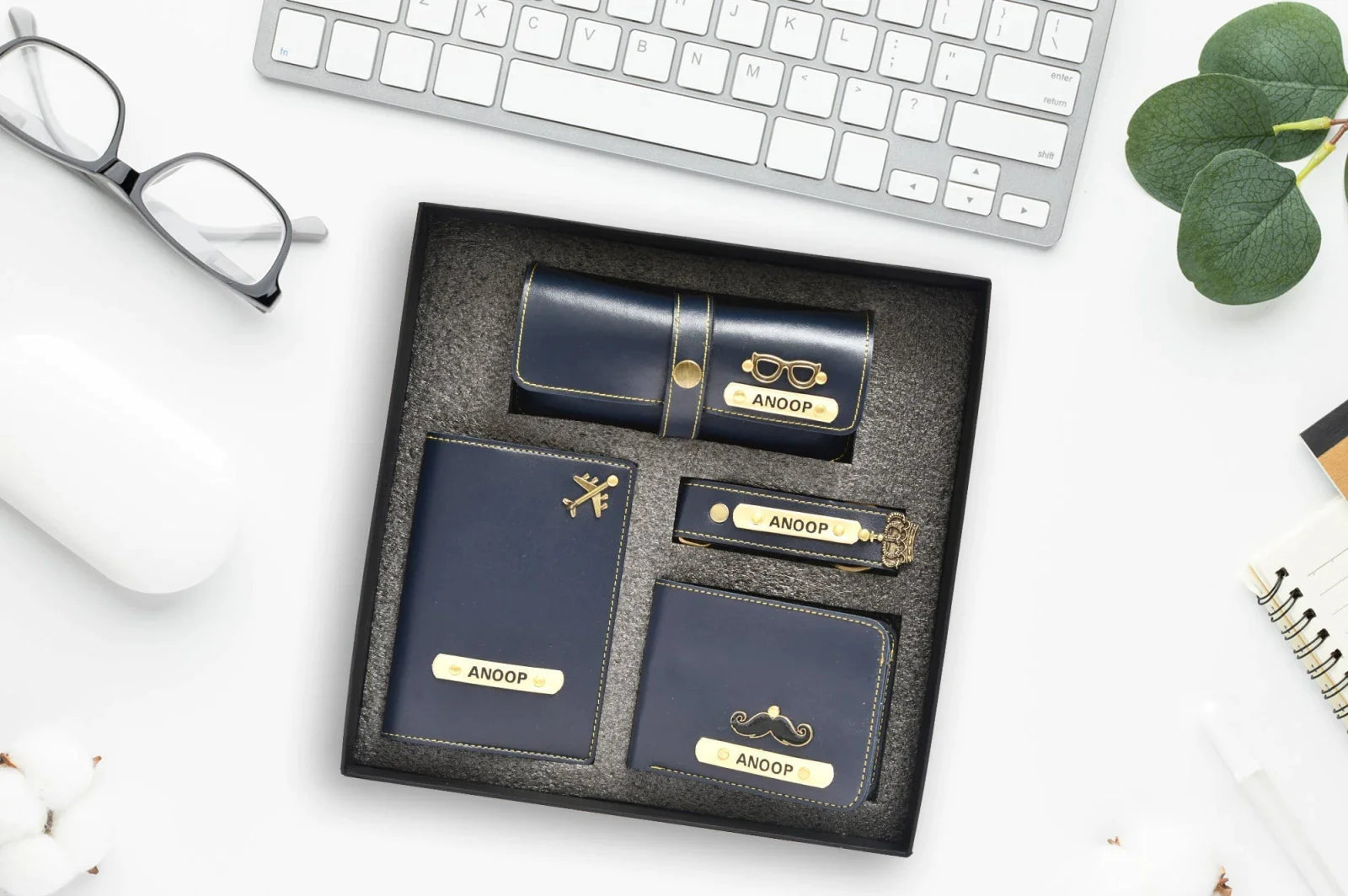 Personalized All in One Men's Combo (4 pcs) - Royal Blue - Your Gift Studio. Get our premium quality vegan leather combos for the best value of price. Classy, stylish, elegant and affordable combos are the perfect fit for gifts.