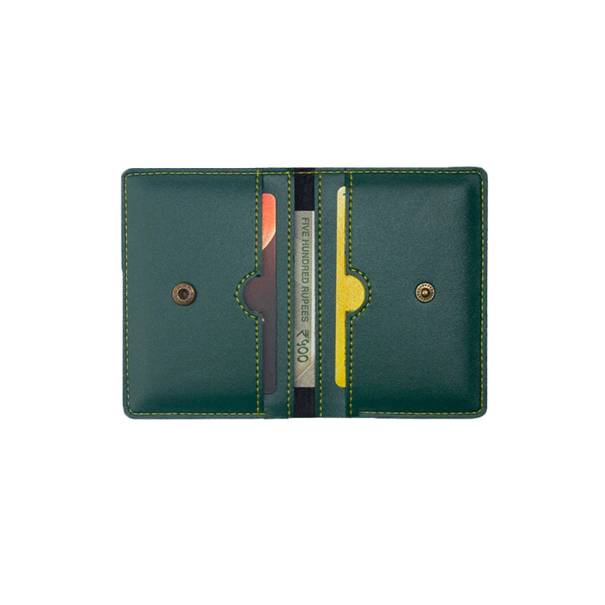 Inside or open view of unisex wallet olive green