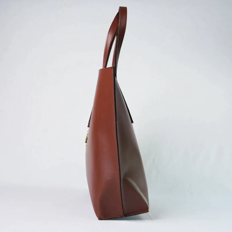 side view of tote bag-brown