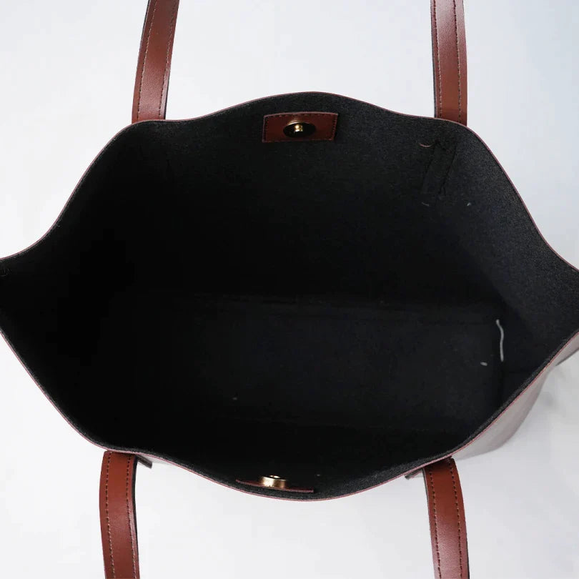 inside or open view of tote bag- brown