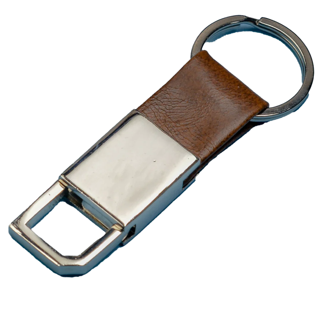 This classic metal keychain is the perfect accessory for any professional or business owner.