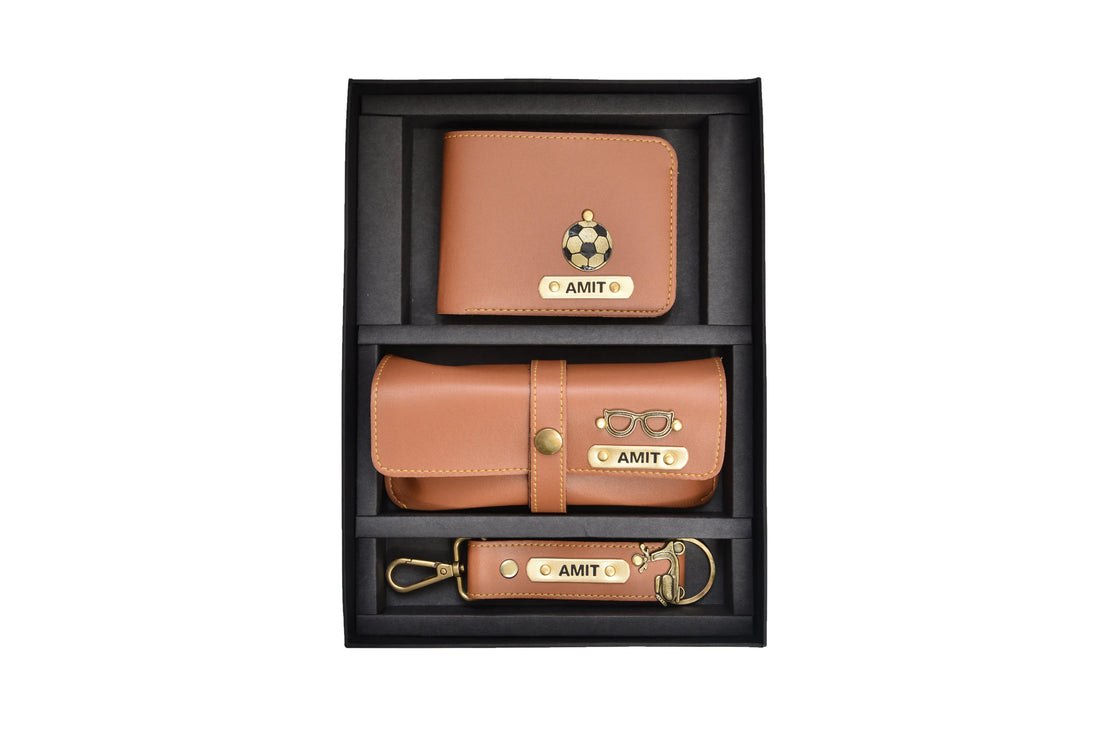 Personalized Men's Combo (3 pcs) - Tan - Your Gift Studio. Classy, lavish, decent and affordable combos are the perfect fit for occasions, travel, trips and more.