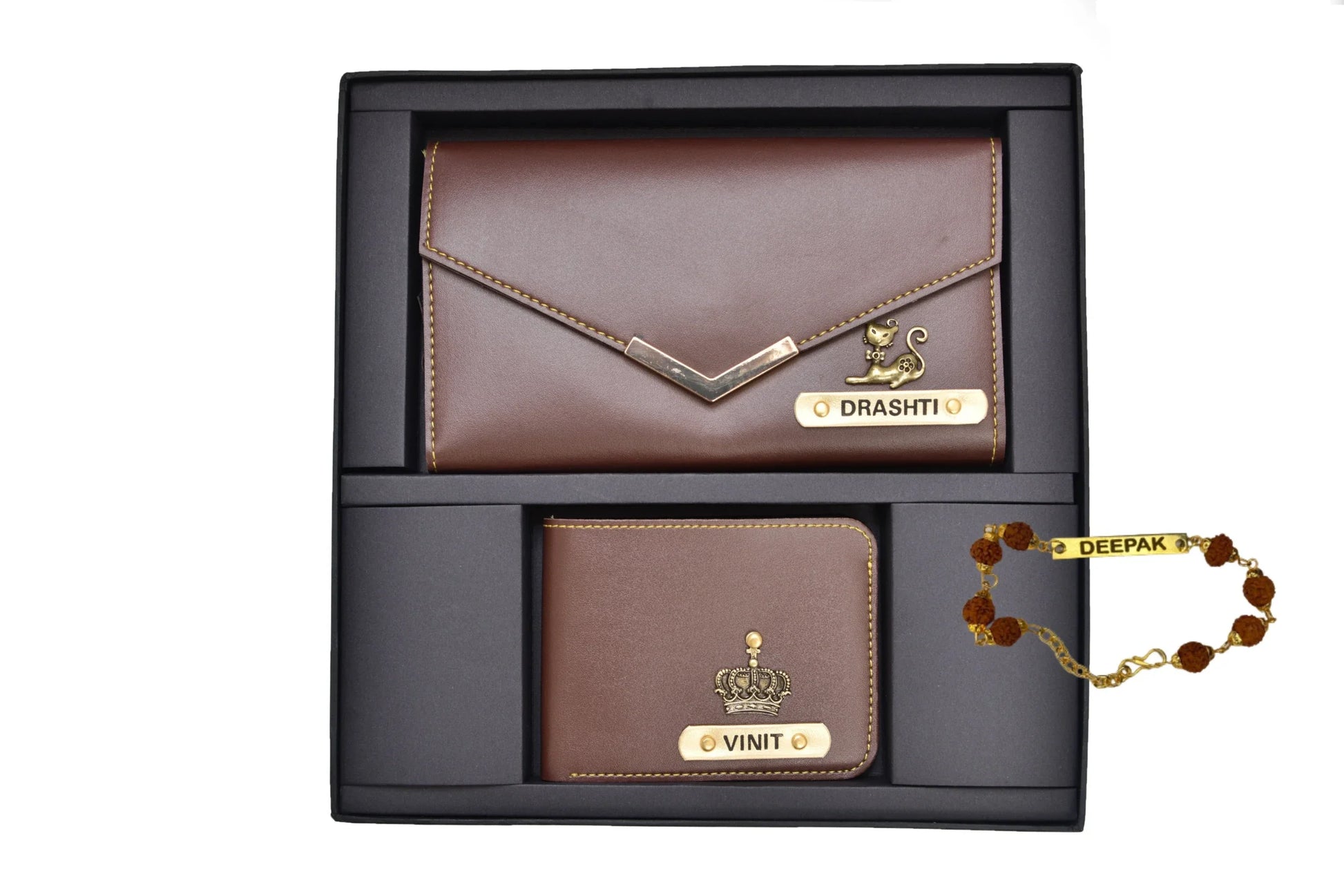 Brother+Sister Twinning Wallets Combo (2 pcs) & Free Rakhi - Olive Green - Your Gift Studio