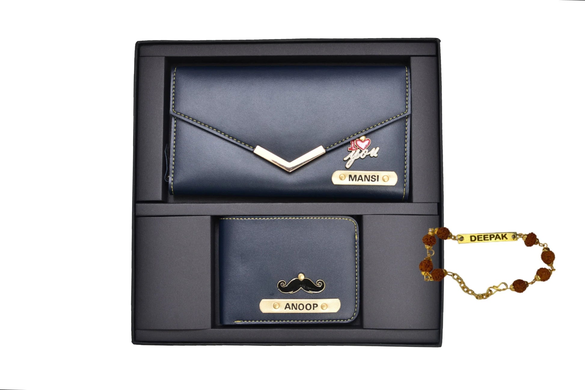 Brother+Sister Twinning Wallets Combo (2 pcs) & Free Rakhi - Olive Green - Your Gift Studio