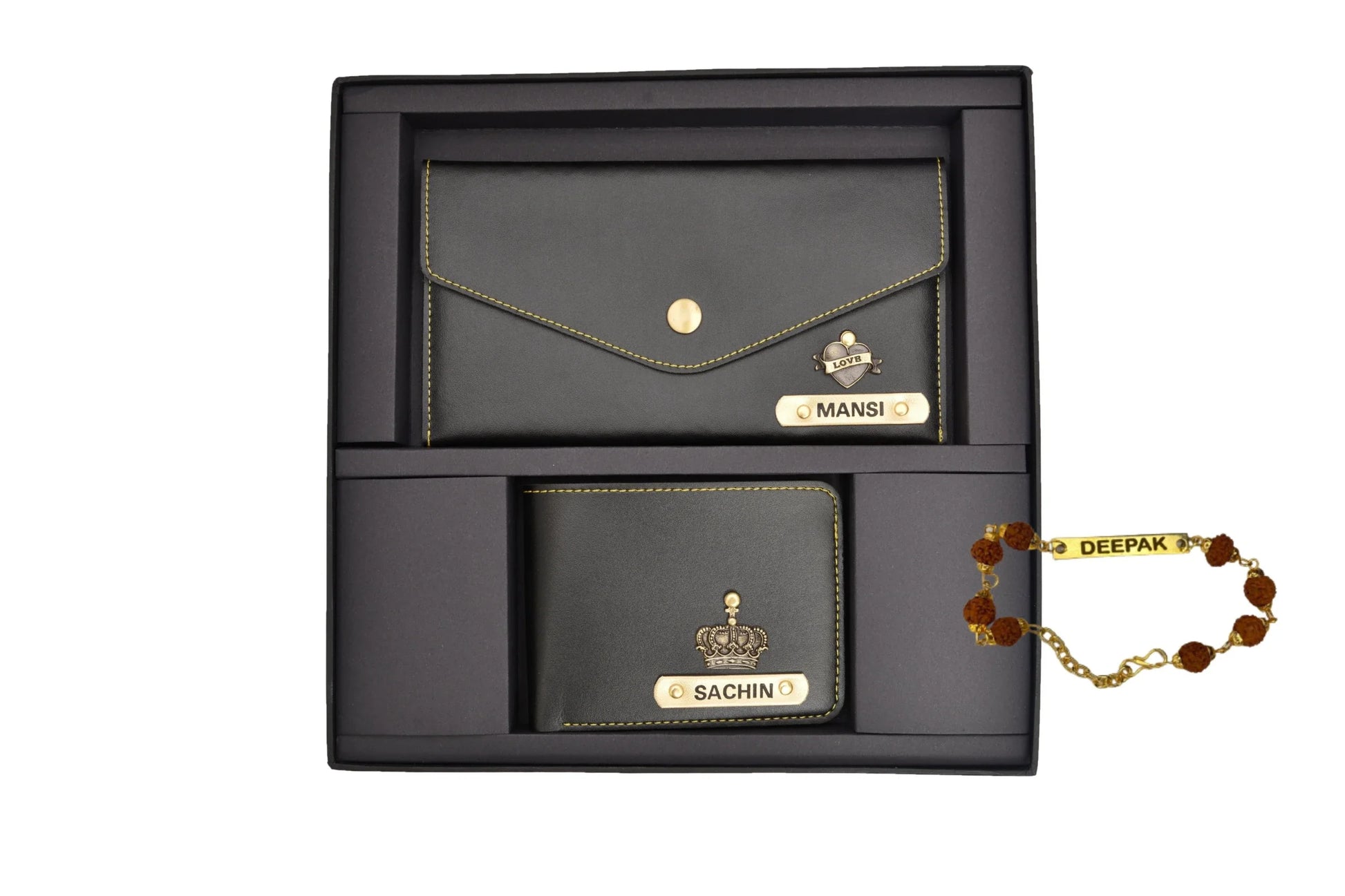 Brother+Sister Twinning Wallet+Clutch  (2 pcs) & Free Rakhi - Olive Green - Your Gift Studio