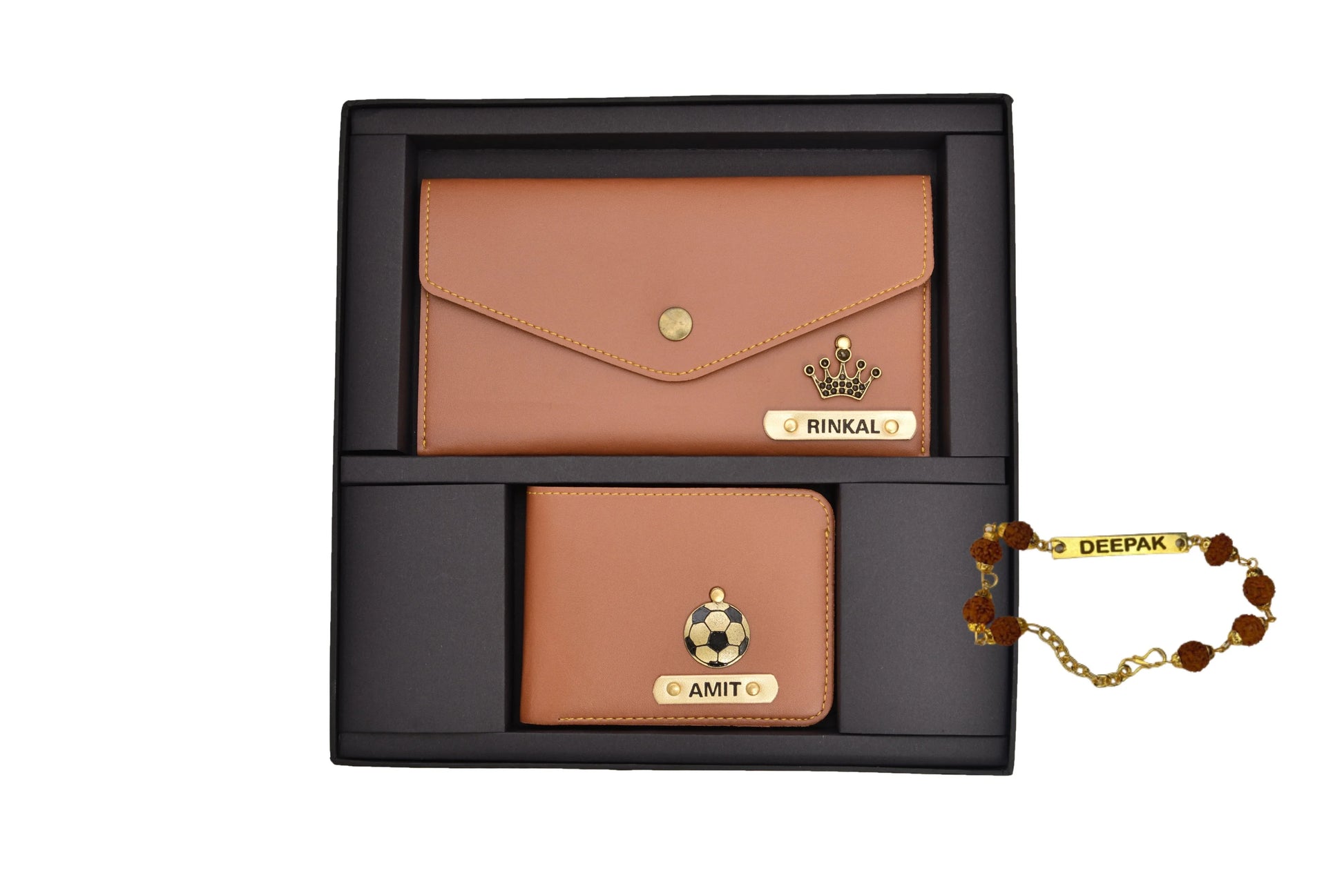Brother+Sister Twinning Wallet+Clutch  (2 pcs) & Free Rakhi - Olive Green - Your Gift Studio