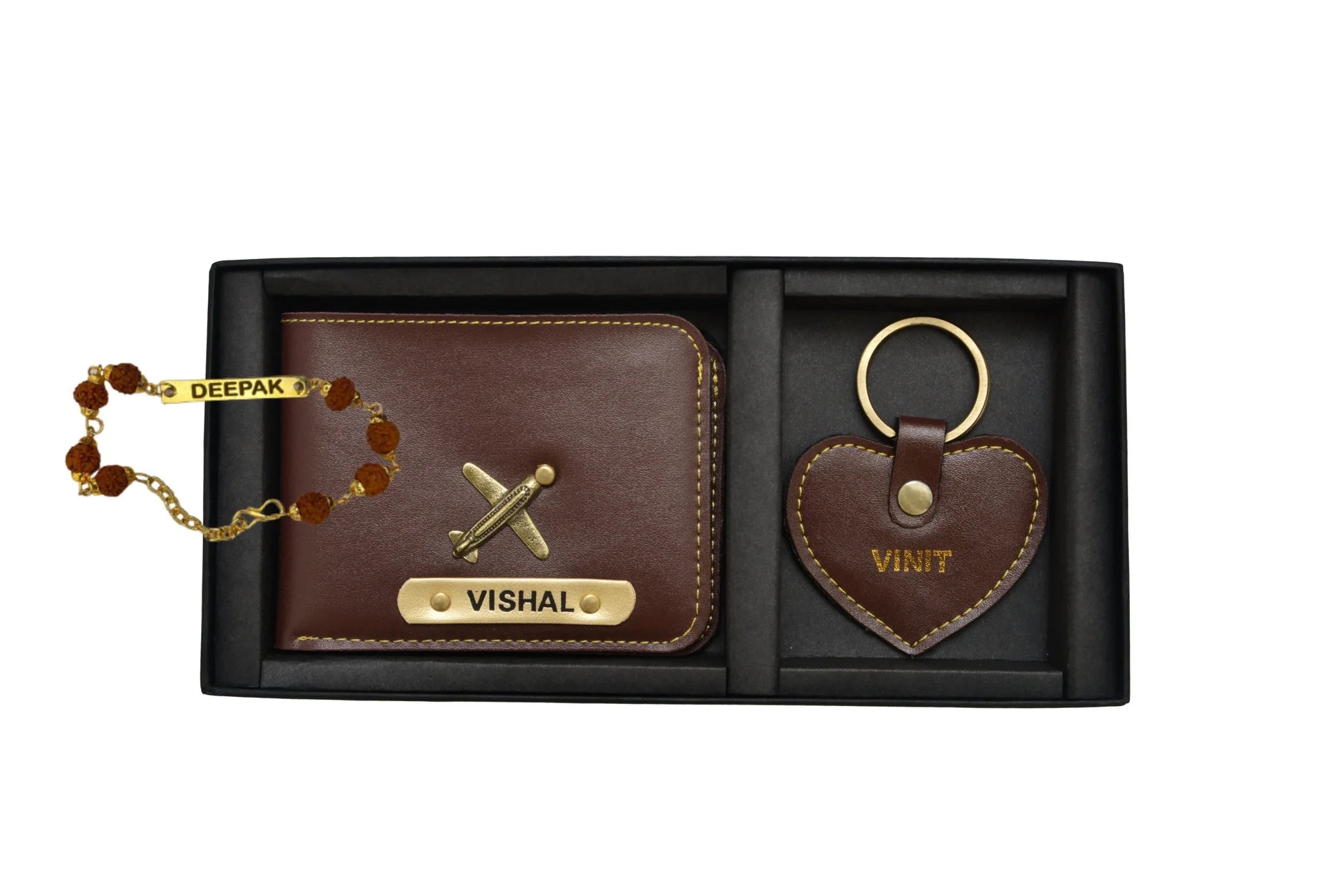 Brother's wallet with Heart Key chian & Free Rakhi - Black - Your Gift Studio