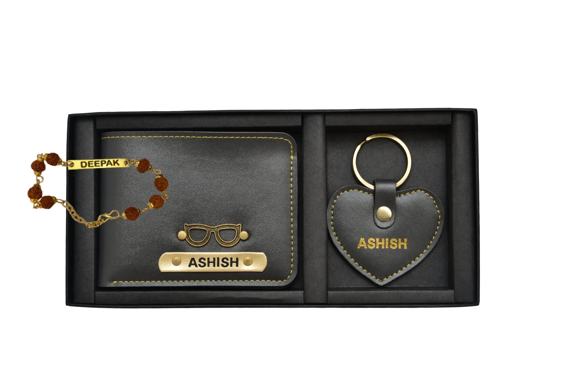Brother's wallet with Heart Key chian & Free Rakhi - Olive Green - Your Gift Studio