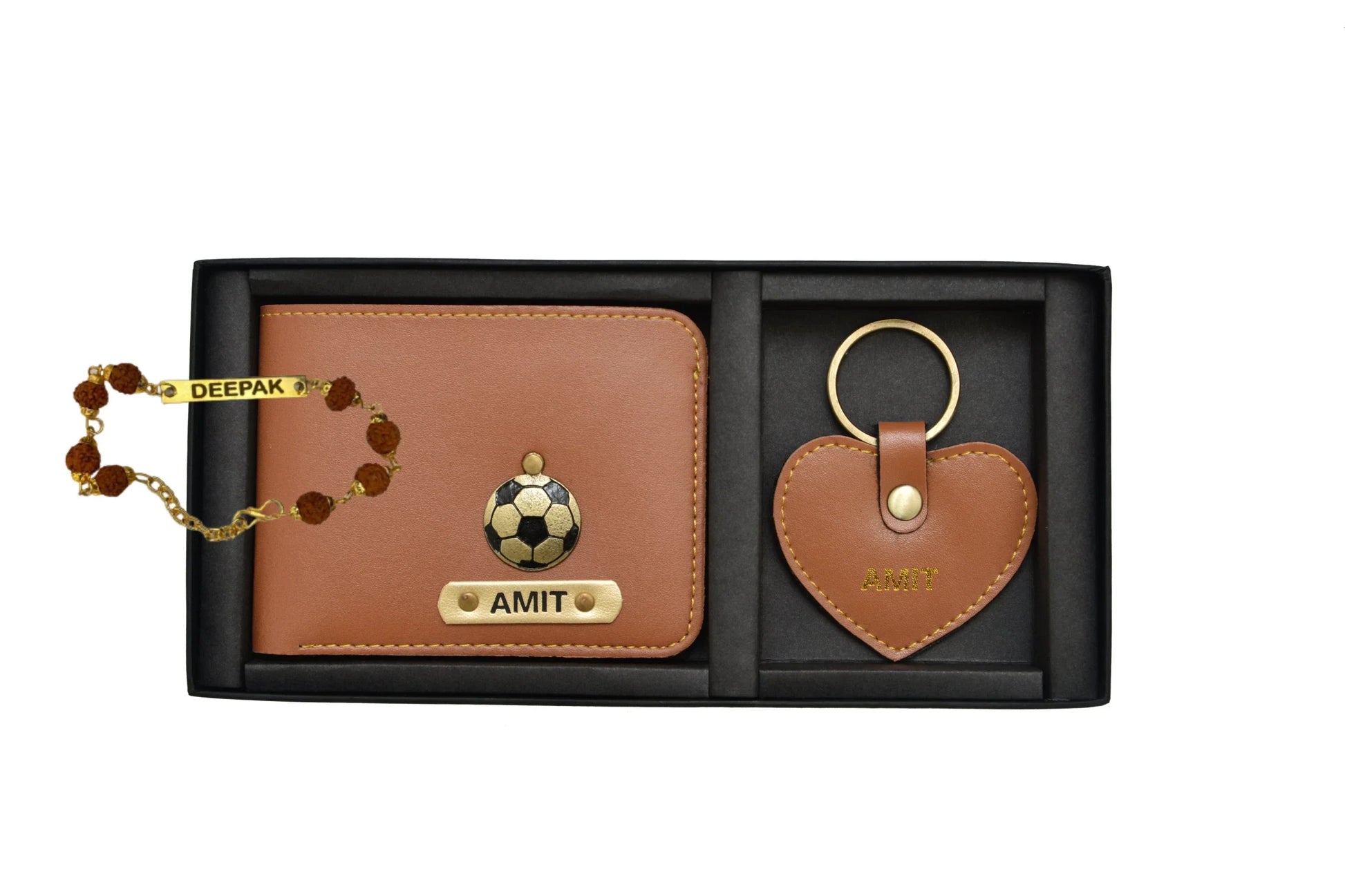 Brother's wallet with Heart Key chian & Free Rakhi - Brown - Your Gift Studio