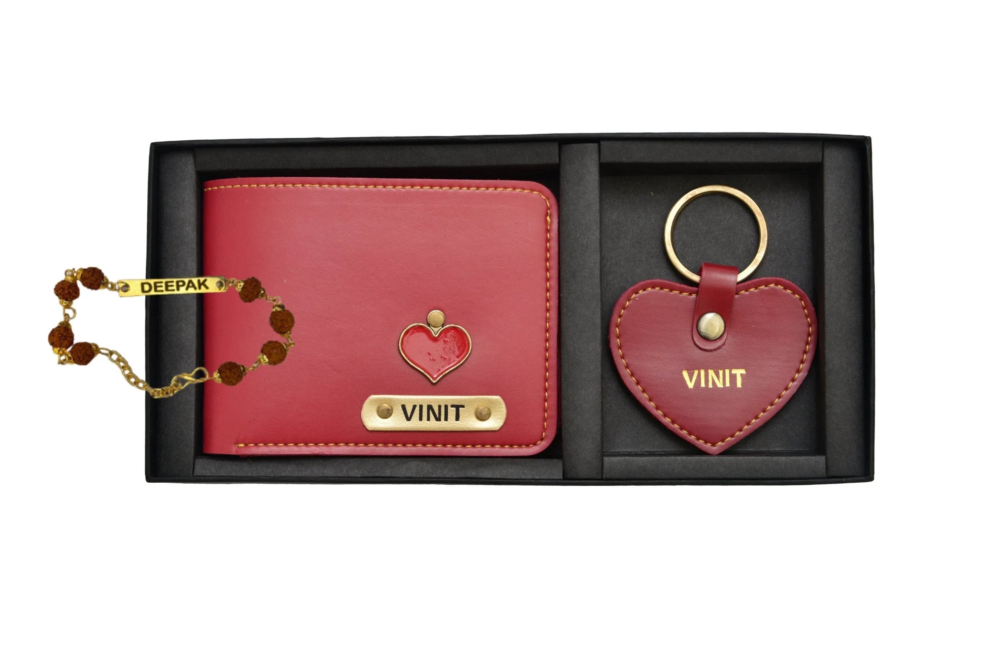 Brother's wallet with Heart Key chian & Free Rakhi - Tan - Your Gift Studio