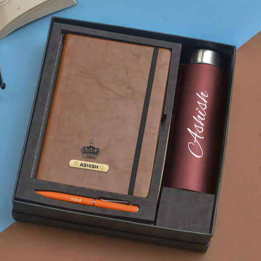 Stay stylish and prepared with our Classy Hardcover Diary, Classic Metal Pen, and Classic Smart Bottle 900 ml. The diary's ribbon bookmark, paired with the pen and bottle's timeless designs, make for the ultimate combination of function and elegance.