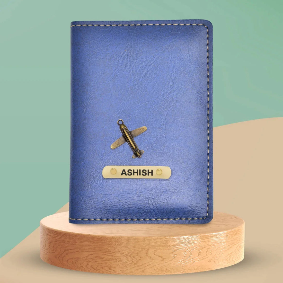 Classy Leather Customised Passport Cover with Charm (Blue)