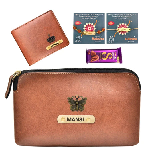 Personalized men's and lady wallet bhai-bhabhi rakhi combo