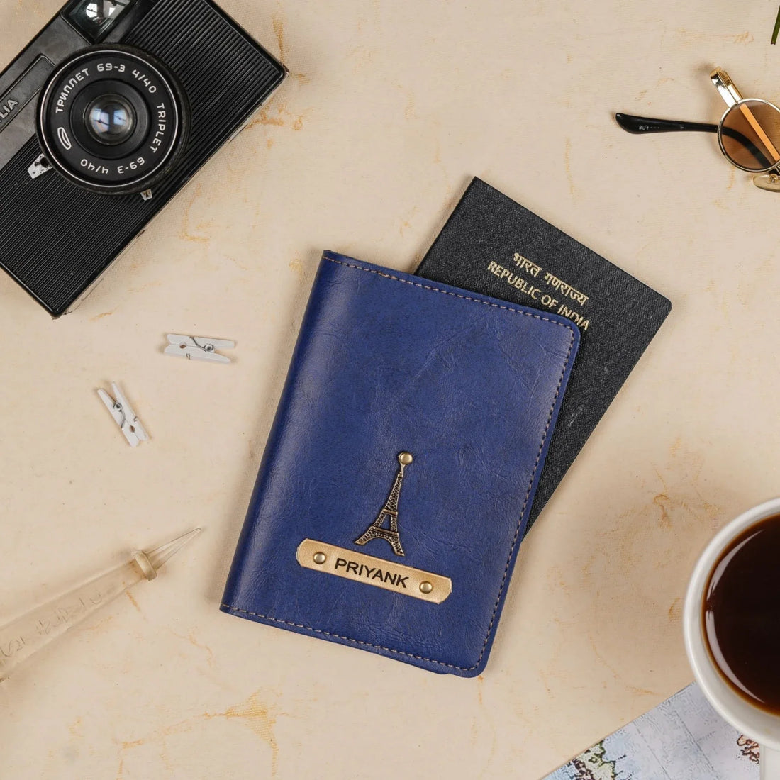 Embark on your next adventure with our custom traveler combo. This set includes a personalized passport cover, leather eye case, and luggage tag, each designed to make your travels more comfortable and stylish.