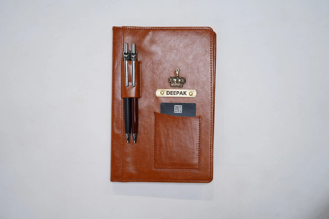 Personalized Vegan Leather Diary with pen and card holder