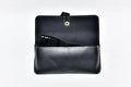 Inside or open view of black sunglasses case