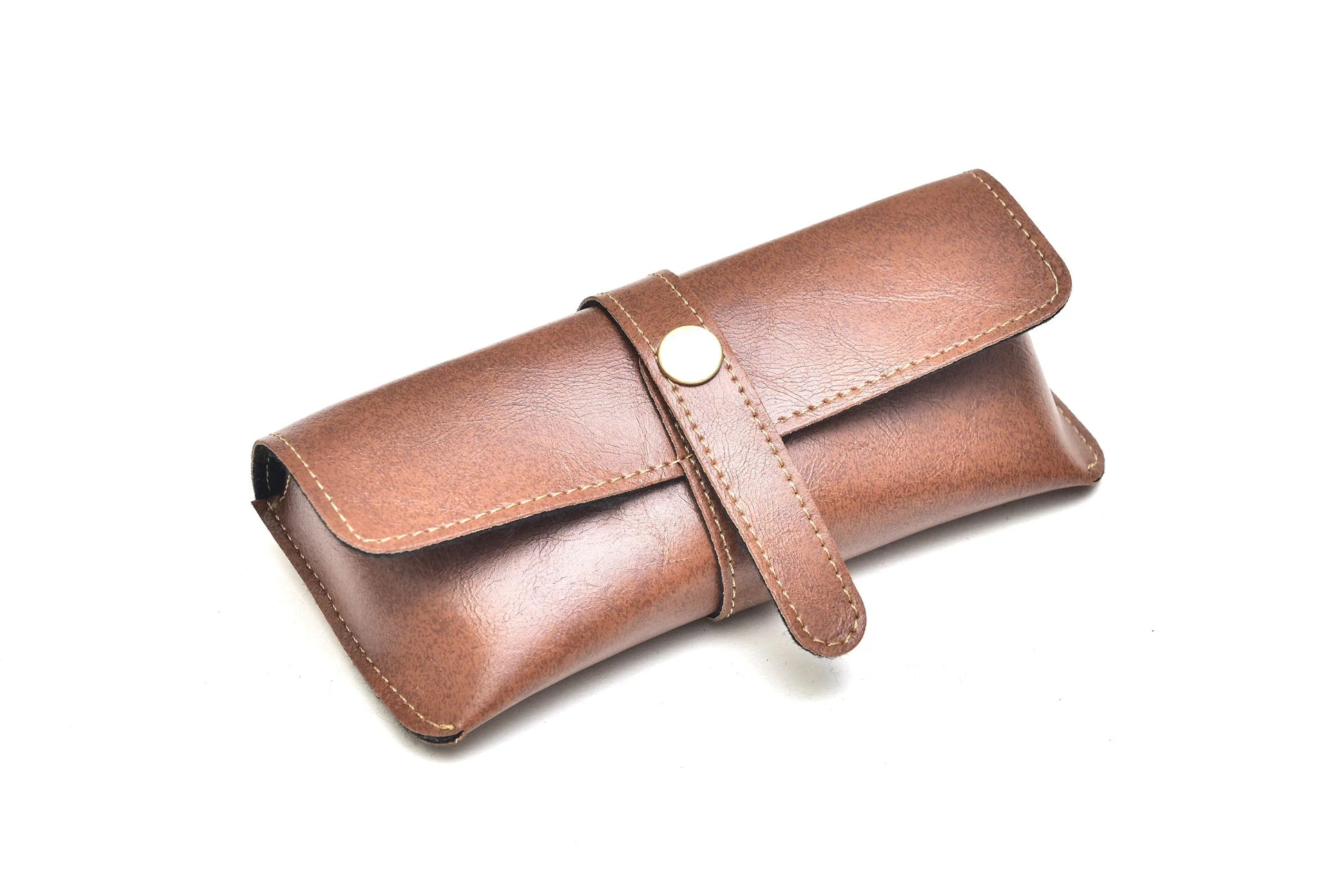 back view of customized sunglasses case- brown