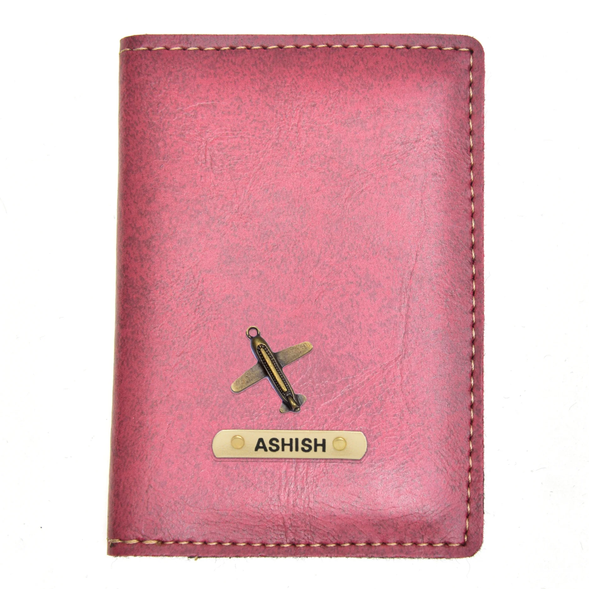 Classy Leather Customised Passport Cover with Charm (Maroon)