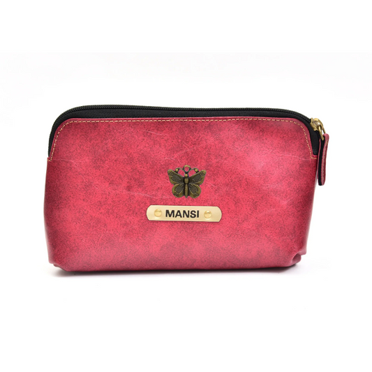 Classy Leather Customized Mutlipurpose Large Travel/Vanity/Make - up Pouch (Maroon)