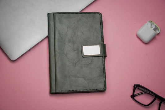 Classy Executive Diary + Classic Metal Pen + Classy Leather Metal Keychain + Classy Card Holder + Classic Smart Bottle  + Stainless Steel Mug - Green