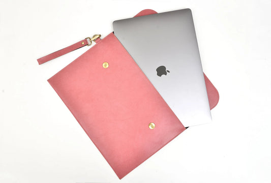 Classy Leather Customized Laptop or Macbook bag/ Sleeve 13.5 inches  - Peach