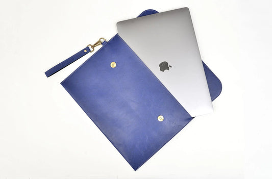 Classy Leather Customized Laptop or Macbook bag/ Sleeve  13.5 inches - Royal Blue