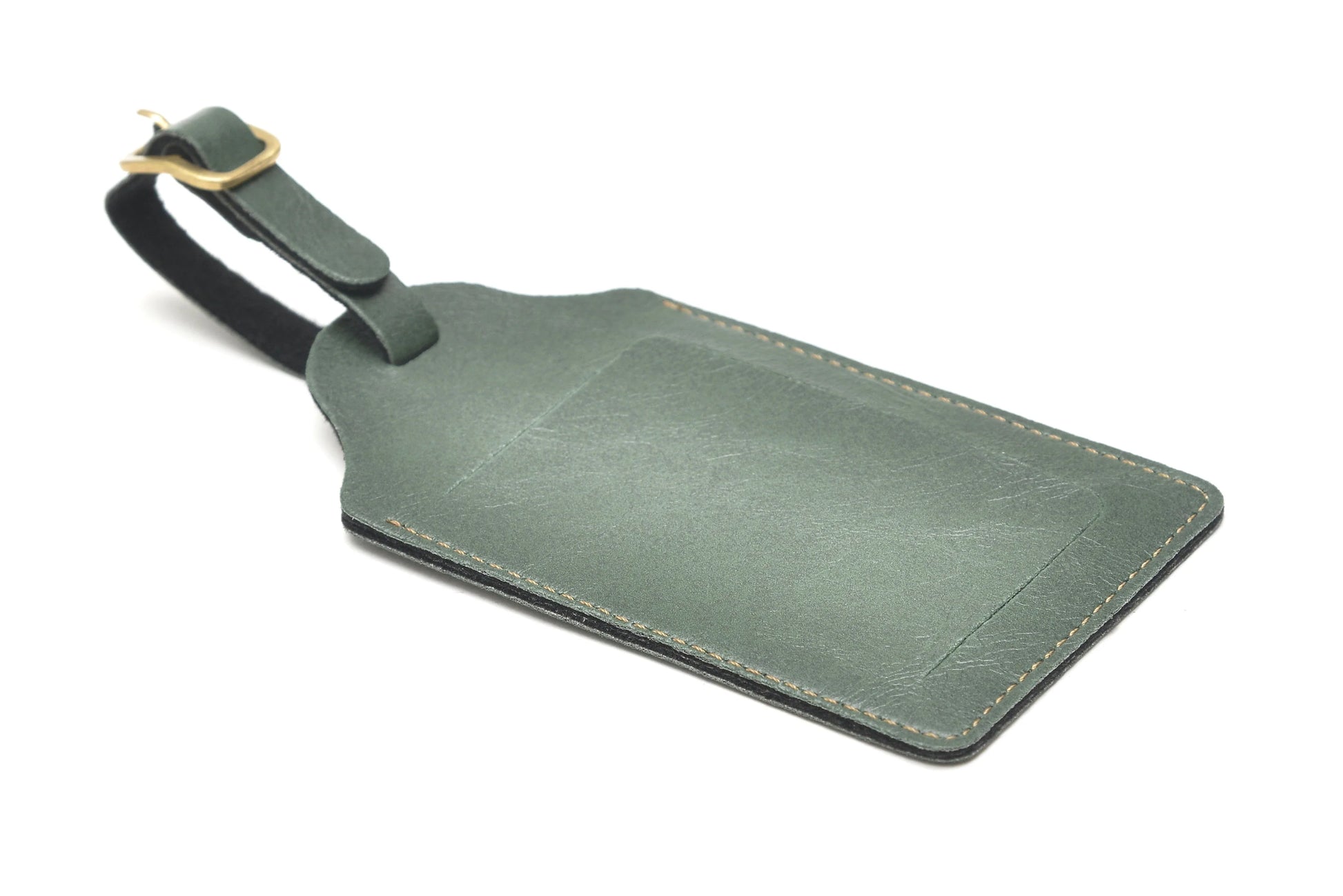 Back view of olive green luggage tag