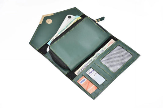 This fantastic, trending, top notch-quality and light-on-pocket imported wallet is the perfect fit for every occasion, trip, travel tours and more. Inside or open view of olive green lady wallet