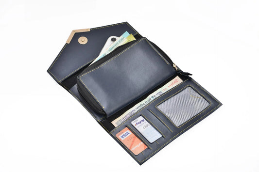 This classy, stylish, trending and affordable wallet is the perfect fit for travel, tours and trips. The sturdy and strong classy leather is very enduring and long-lasting. Inside or open view of royal blue lady wallet