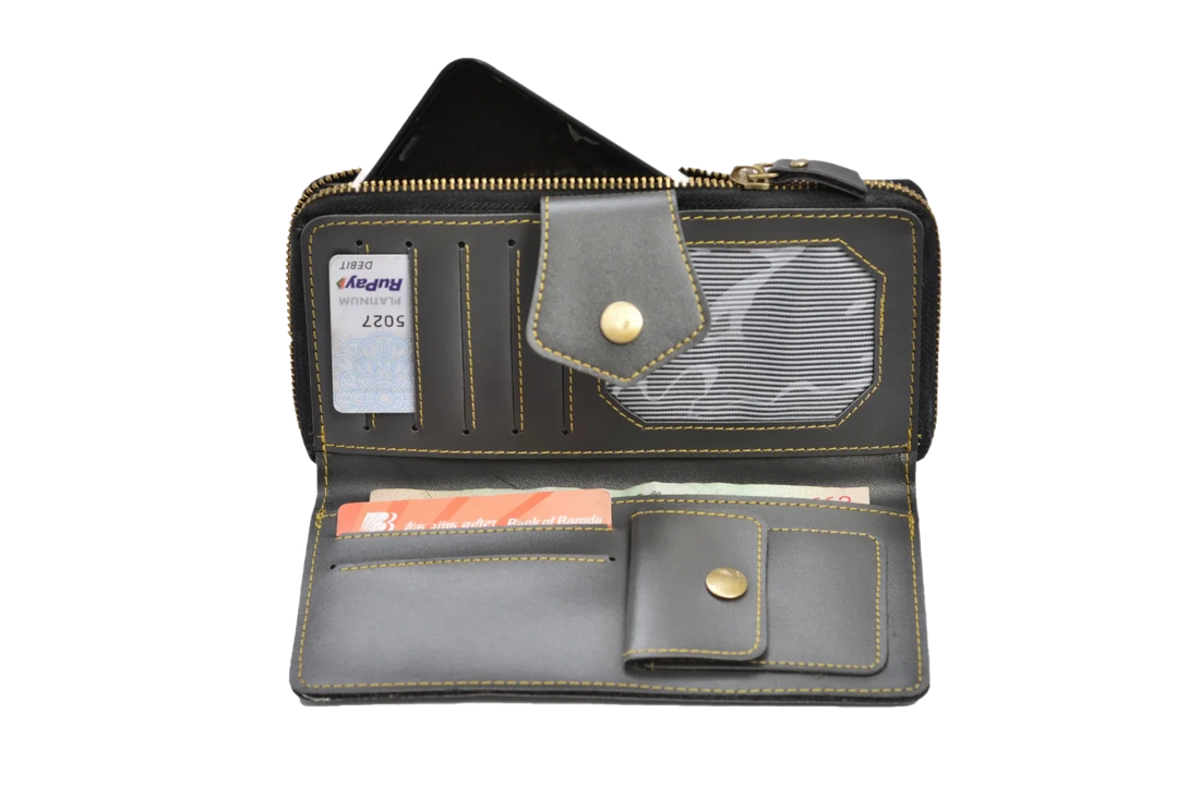 Personalized Couple's Combo : Premium Lady Wallet ( Product 1 )& Men's Wallet(Product 2) - Grey