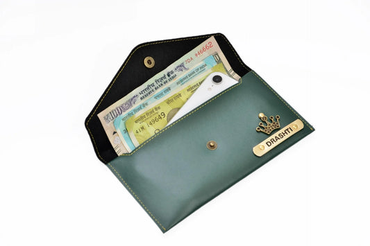 personalized-cb07-olive-green-customized-best-gift-for-boyfriend-girlfriend. Inside or open view of olive green minimal clutch.