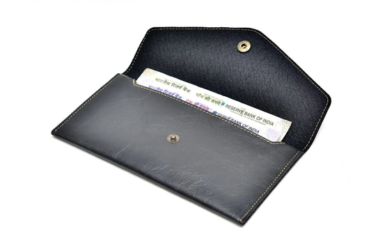 inside or open view of personalized minimal clutch- black