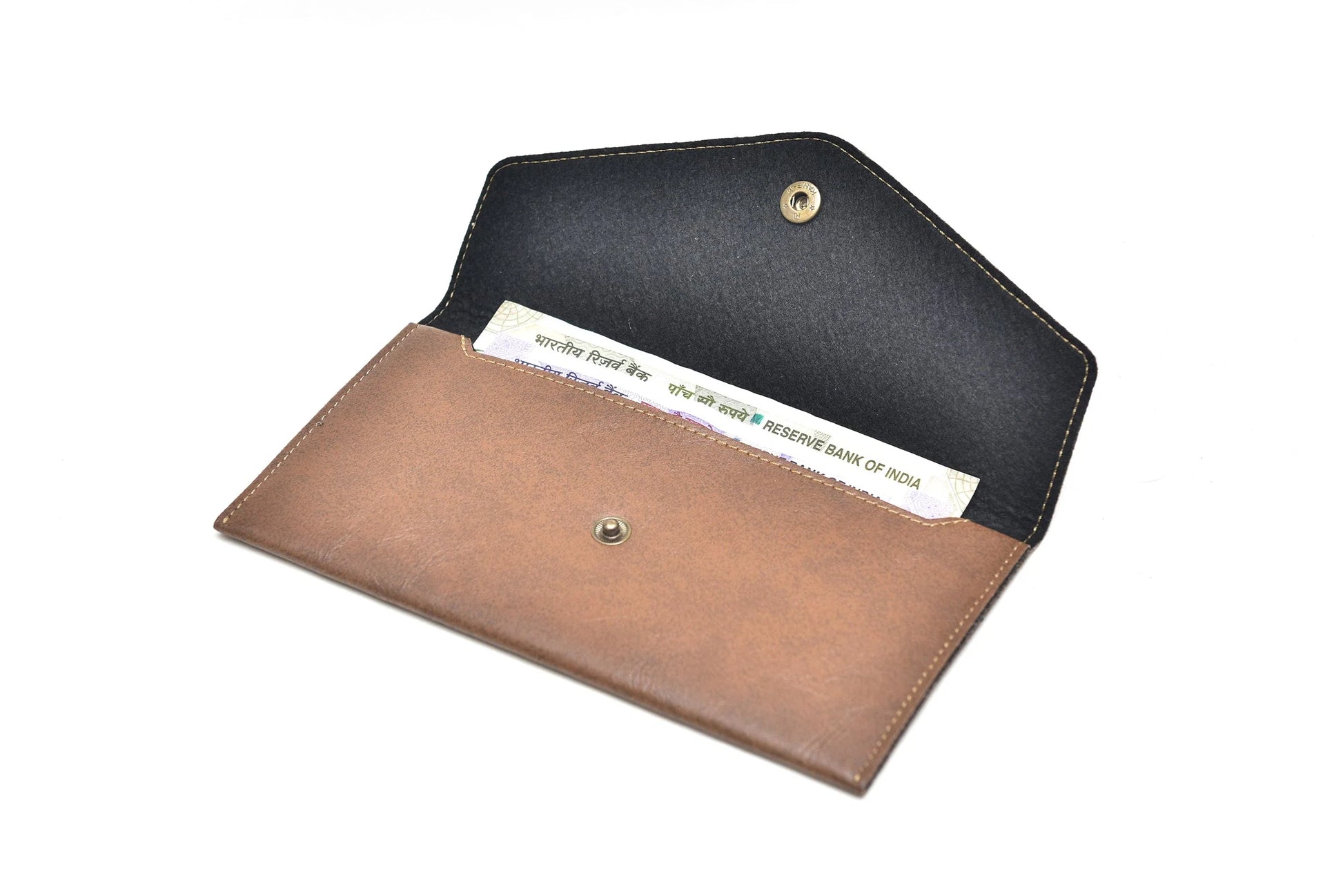 inside or open view of personalized minimal clutch-brown