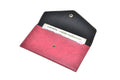 Inside or open view of maroon minimal clutch