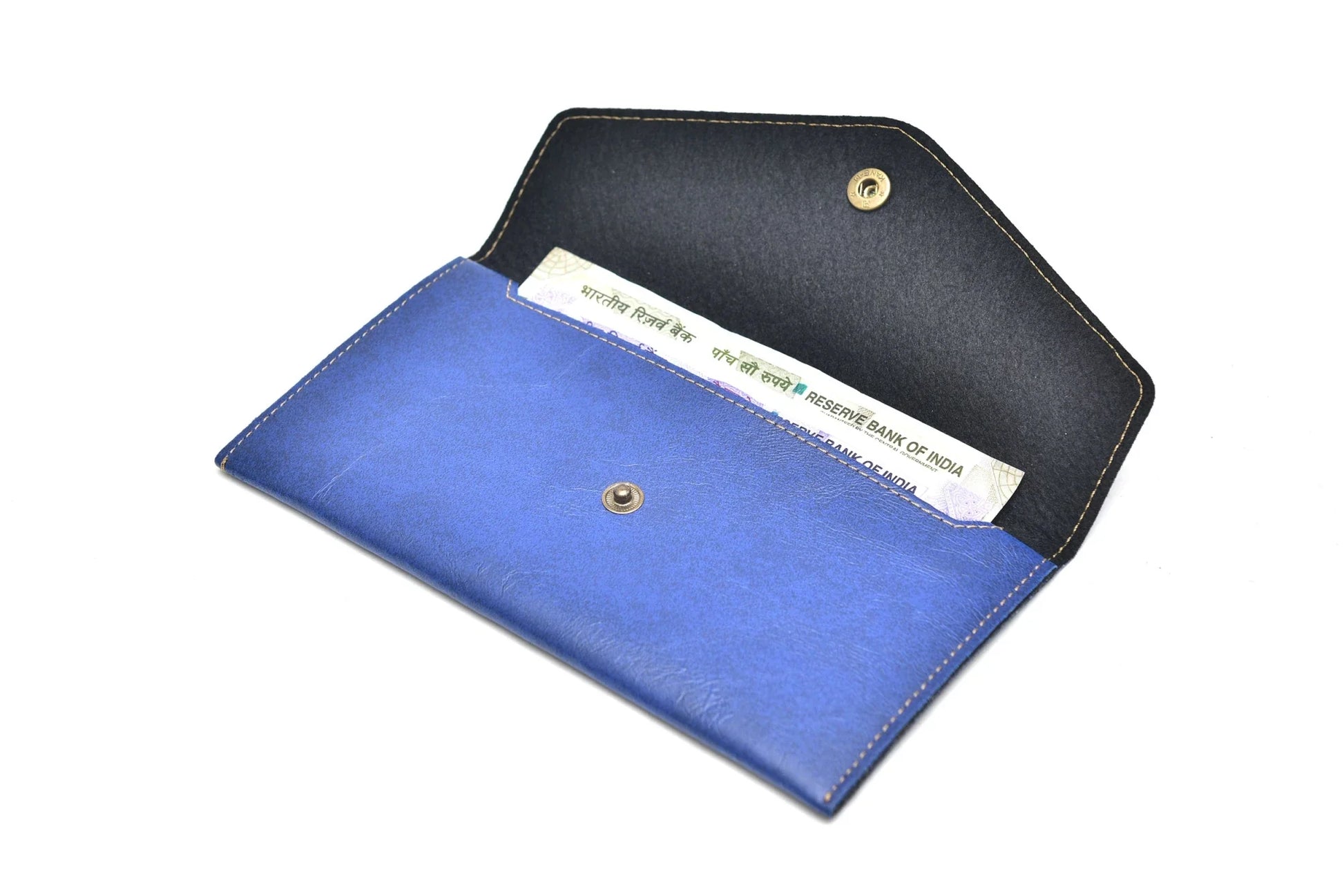 Inside or open view of royal blue minimal clutch