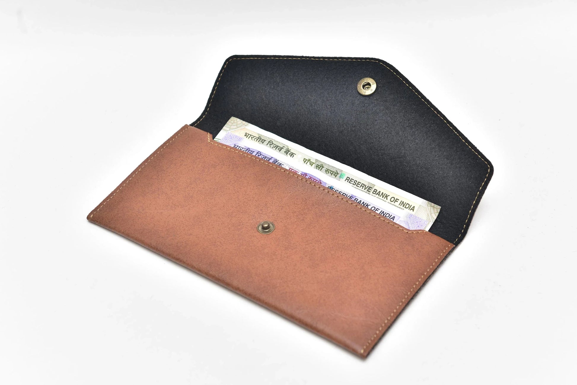 inside or open view of personalized minimal clutch-tan