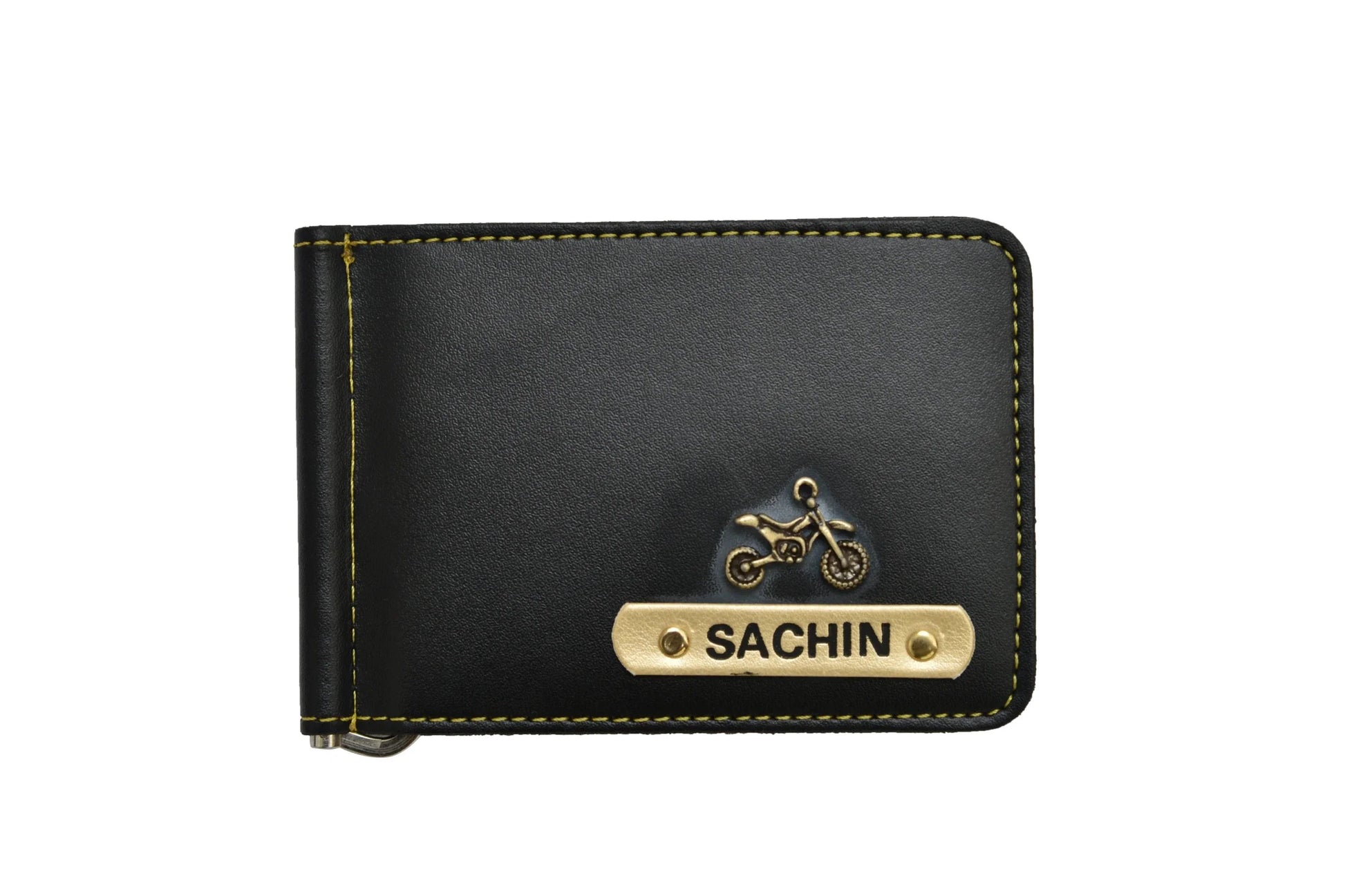 Make a statement with this personalized vegan leather money clip, available in a range of colors.