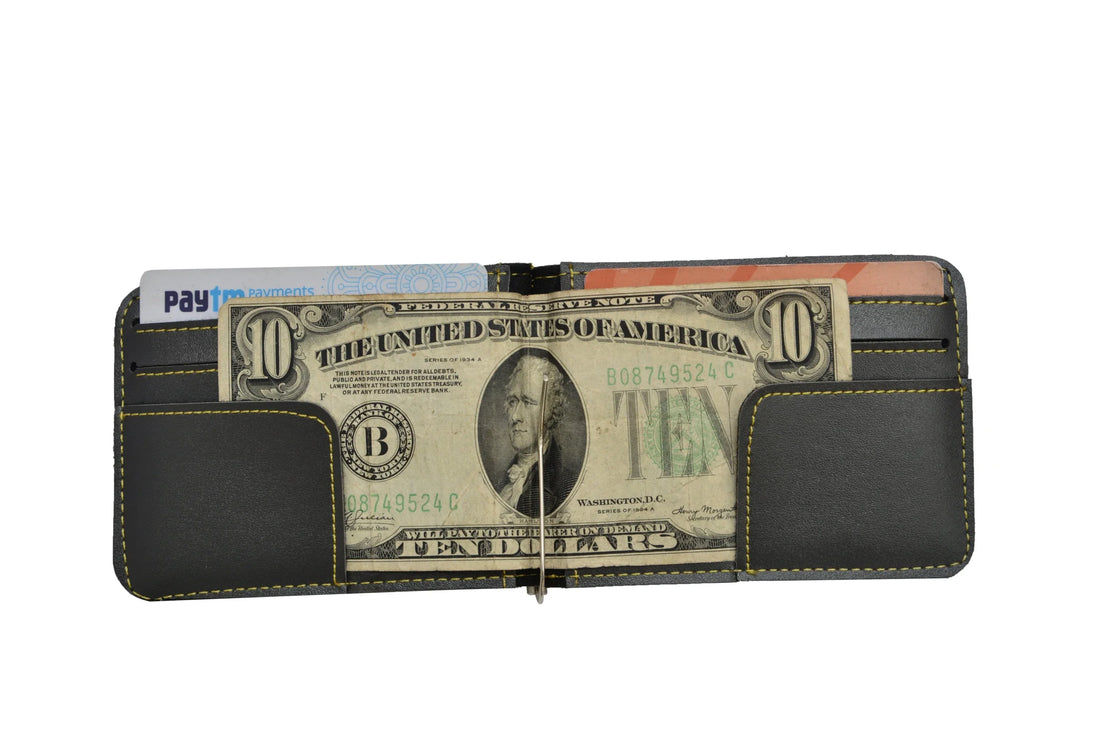 Stay organized and stylish with our customized vegan leather money clip, featuring a sleek design.