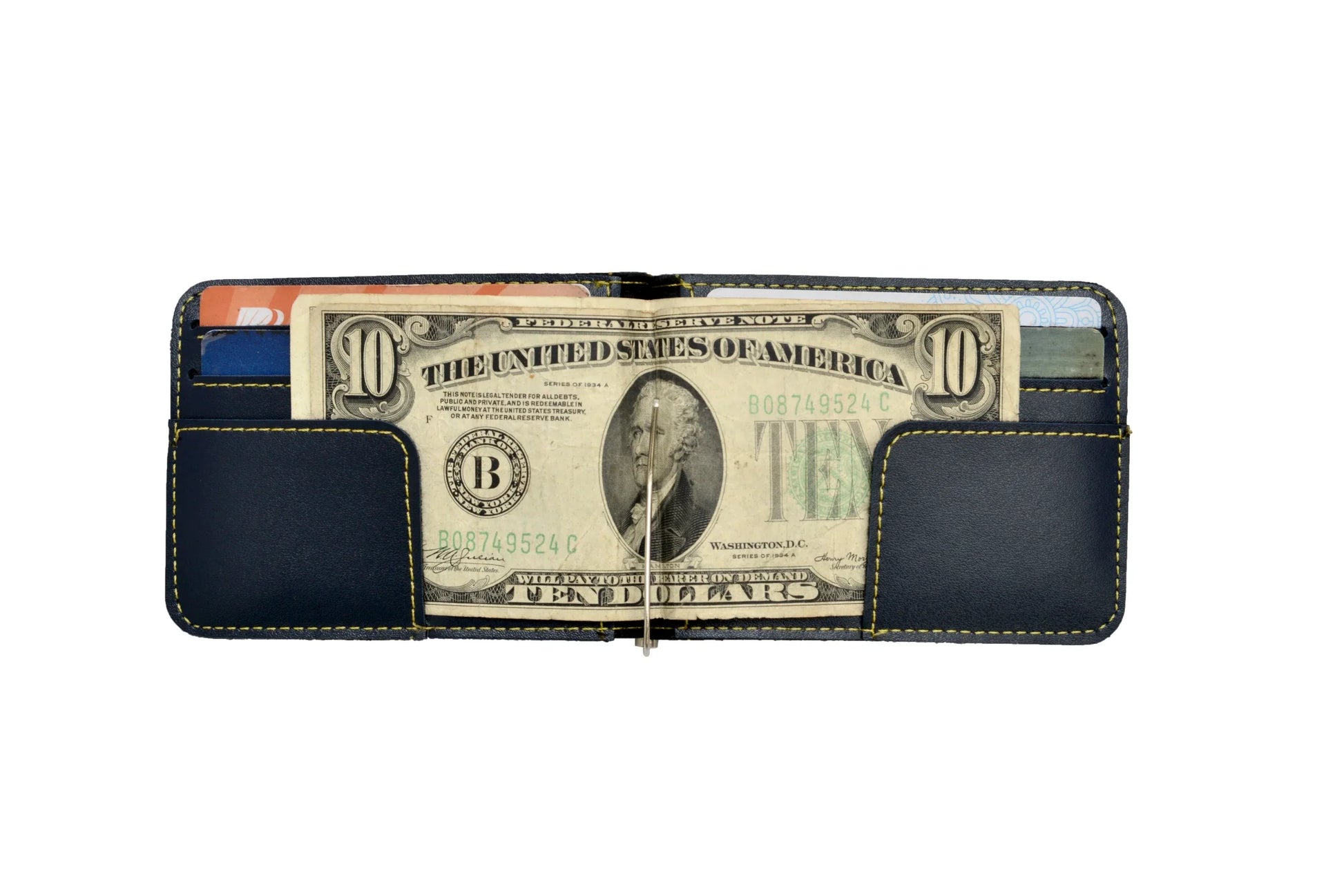 personalized-money-clip-faux-leather-royal-blue-customized-best-gift-for-boyfriend-girlfriendinside or open view of Personalized Vegan Leather Money Clip - royal blue