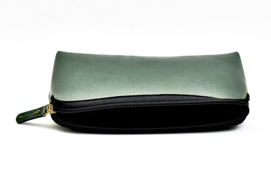 Classy Leather Customized Mutlipurpose Large Travel/Vanity/Make - up PouchOlive Green)