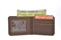 Inside or open view of men's wallet brown