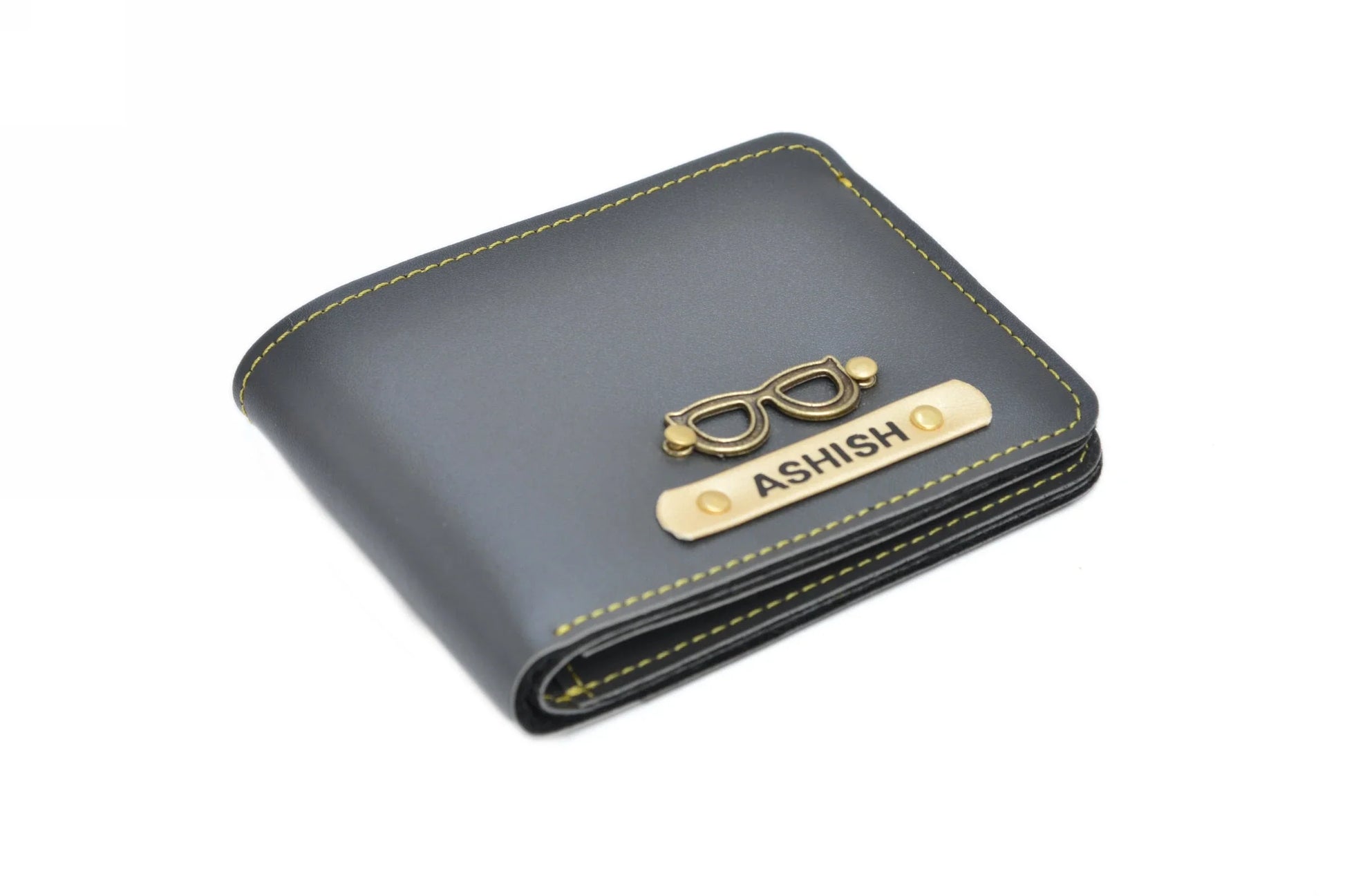 personalized-mens-wallet-grey-customized-best-gift-for-boyfriend-girlfriend.Personalized Men's Wallet - Grey. Lavish wallet made with the supreme quality synthetic leather is the perfect touch to any office/formal attire. The option to personalize it with your name and lucky charm makes it that much more special and close to heart. This is the best corporate gift! Always be trending and in fashion with our customized wallets. The Mens Wallet material is vegan/synthetic/faux/PU leather