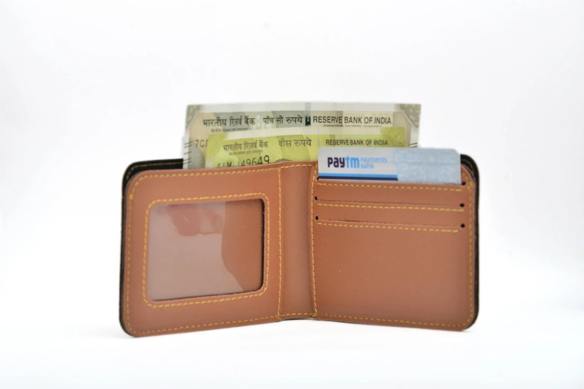 personalized-cb07-tan-customized-best-gift-for-boyfriend-girlfriend. Inside or open view of tan mens wallet