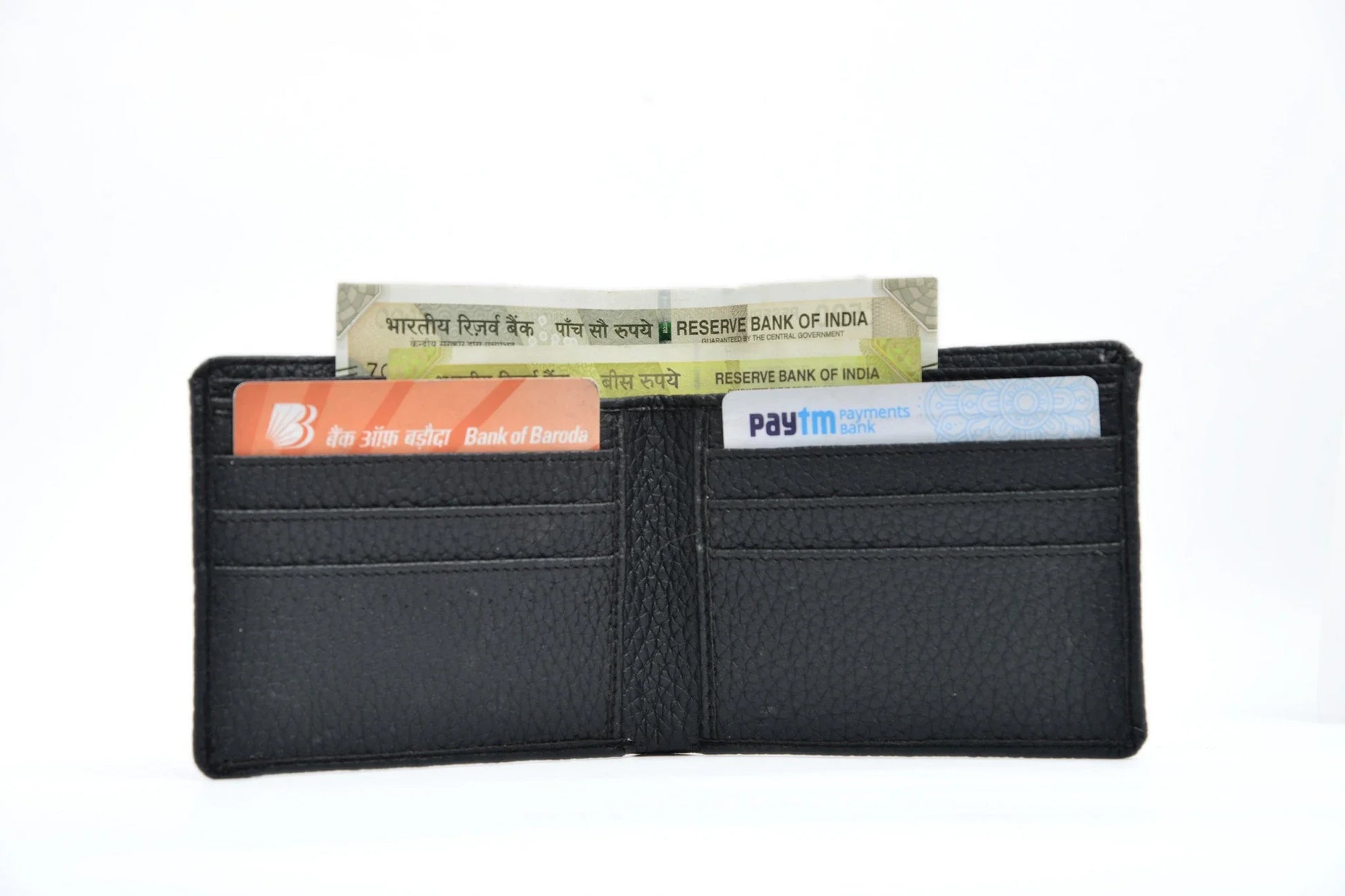 Inside or open view of black wallet