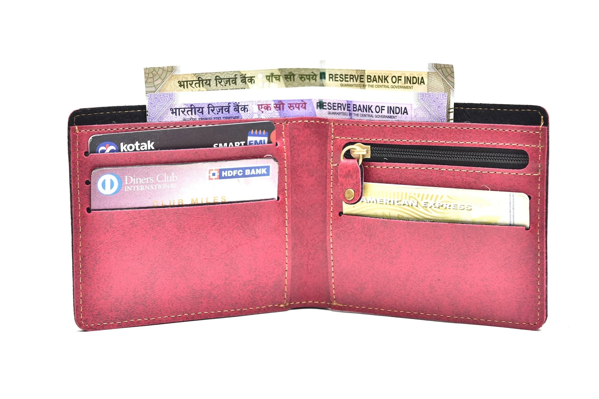 Classy Leather Customized Men's Wallet (Maroon).Inside/open view.