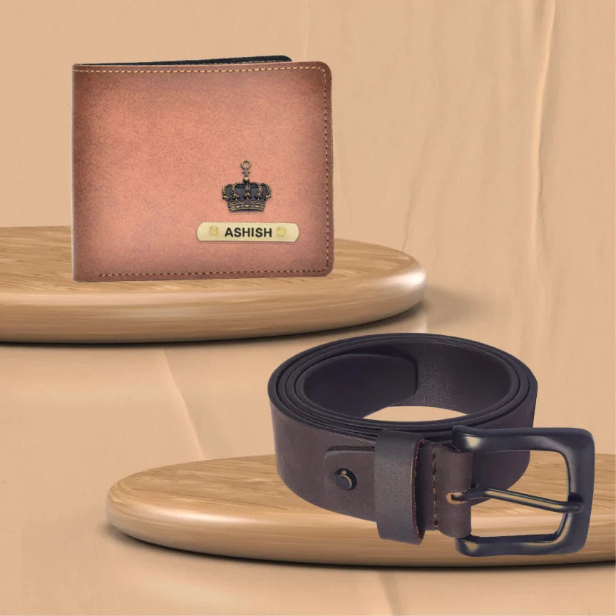 men's personalized wallet and vegan leather belt