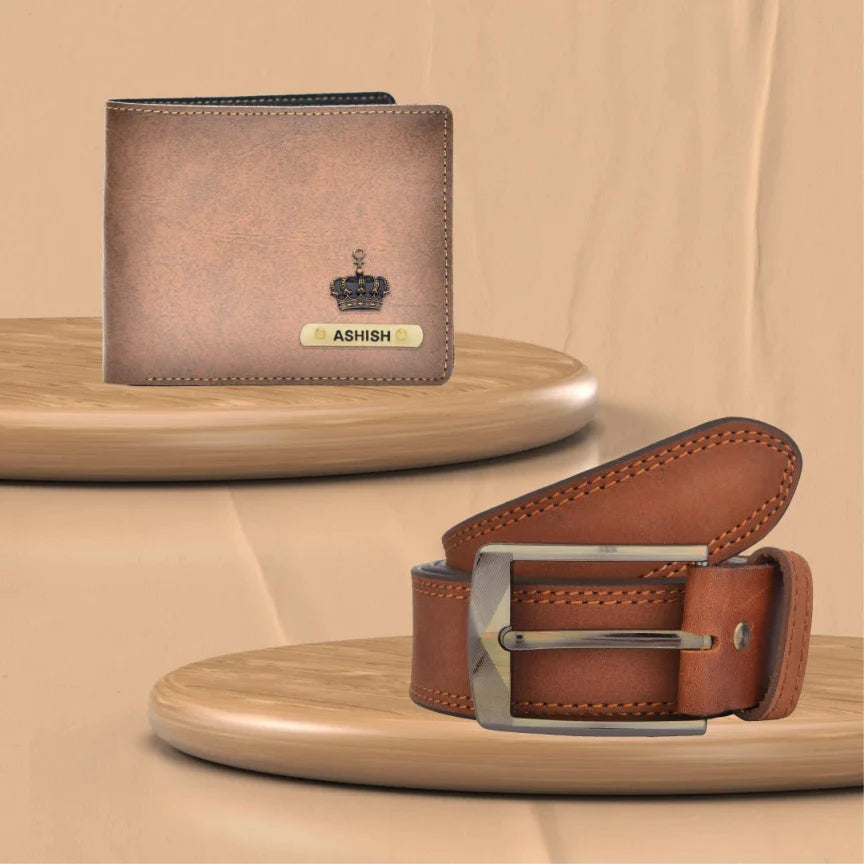 men's personalized wallet and vegan leather belt