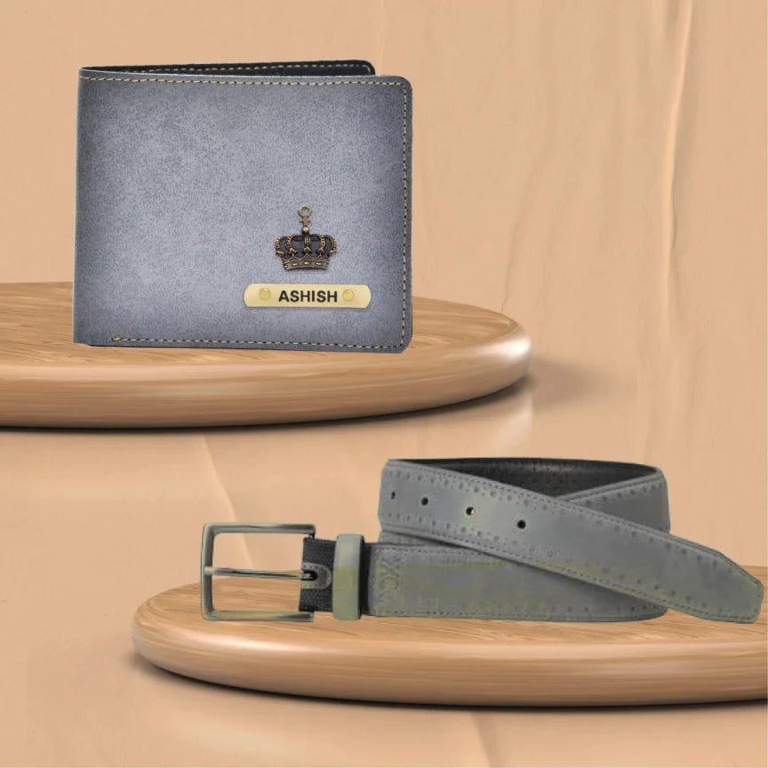 men's personalized wallet and vegan leather belt