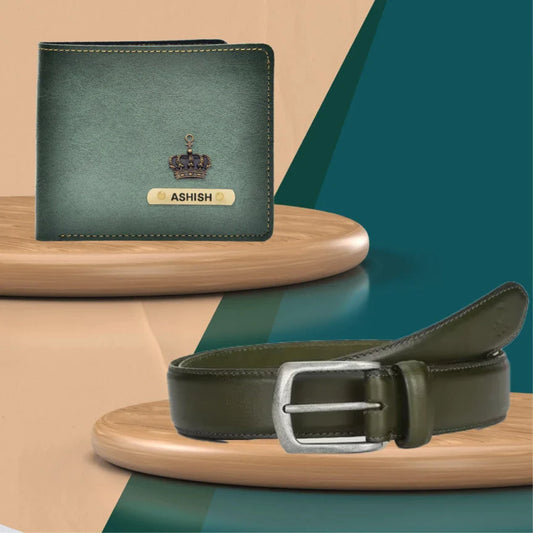 men's personalized wallet and vegan leather belt